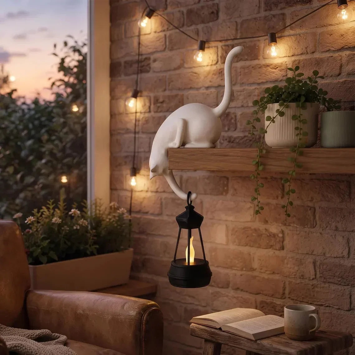 🐈Cute cat figure for the bookshelf with LED lamp - Cute decoration for the bookshelf and practical key holde