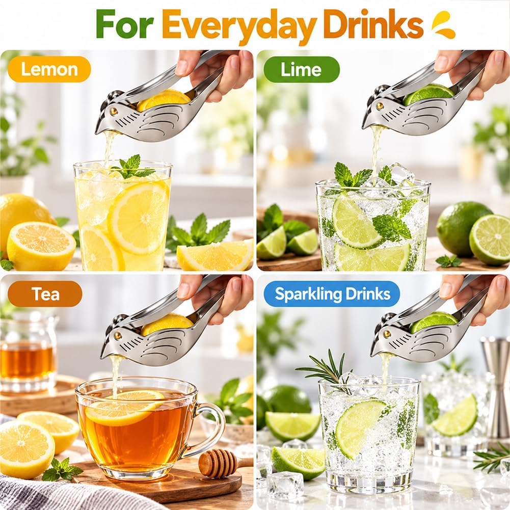 🐦2027 Elegant Bird and Fish - Stainless Steel Manual Lemon Squeezer, Portable Kitchen Gadget for Citrus Fruit