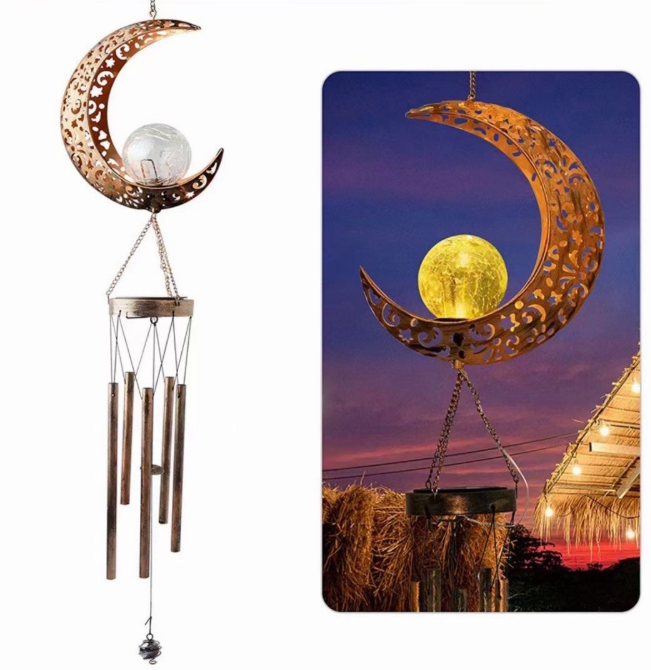 Solar Powered Sun and Moon Shaped Metal Pendant / LED Pattern Outdoor Decoration