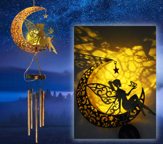 Solar Powered Sun and Moon Shaped Metal Pendant / LED Pattern Outdoor Decoration