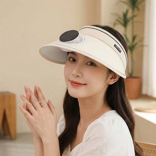 UV-Protective Fan-Powered Visor / Rechargeable Sun Hat with Solar Panel
