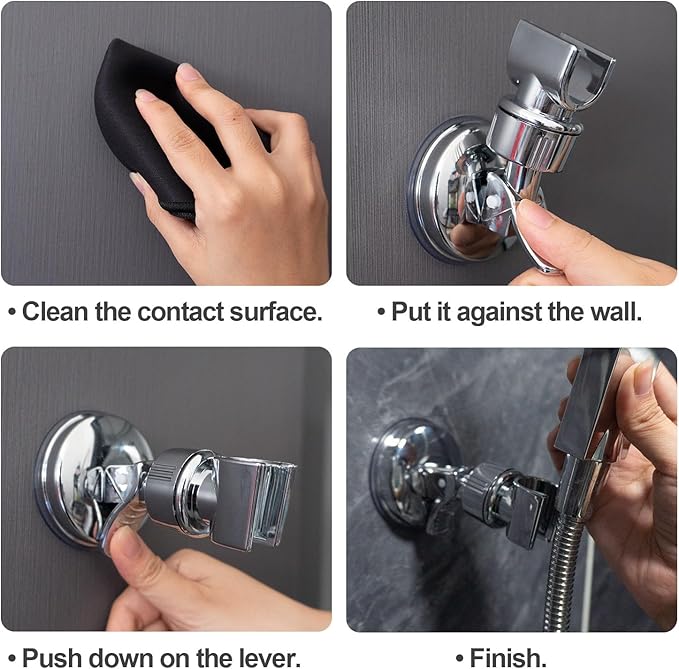 Adjustable shower head holder - Detachable shower head holder with suction cup - Drill-free shower head holde