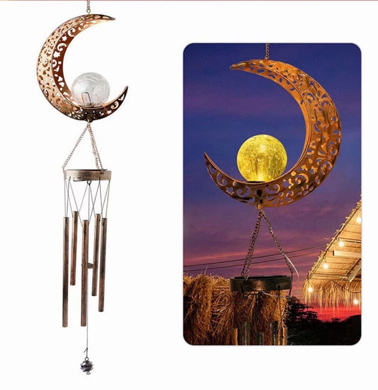 Solar Powered Sun and Moon Shaped Metal Pendant / LED Pattern Outdoor Decoration