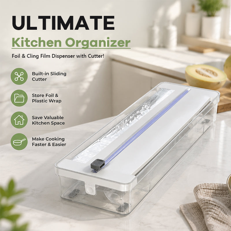 Storage box for aluminum foil, paper and plastic foil in the kitchen