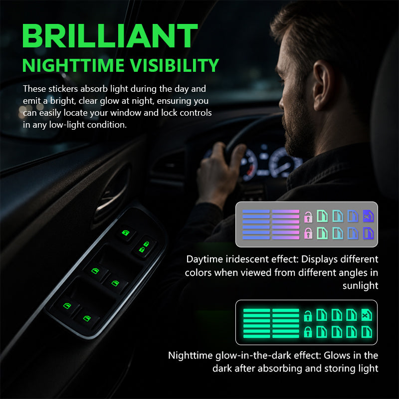 💡Luminous stickers for window switch in the car - Colorful warning signs that glow in the dar
