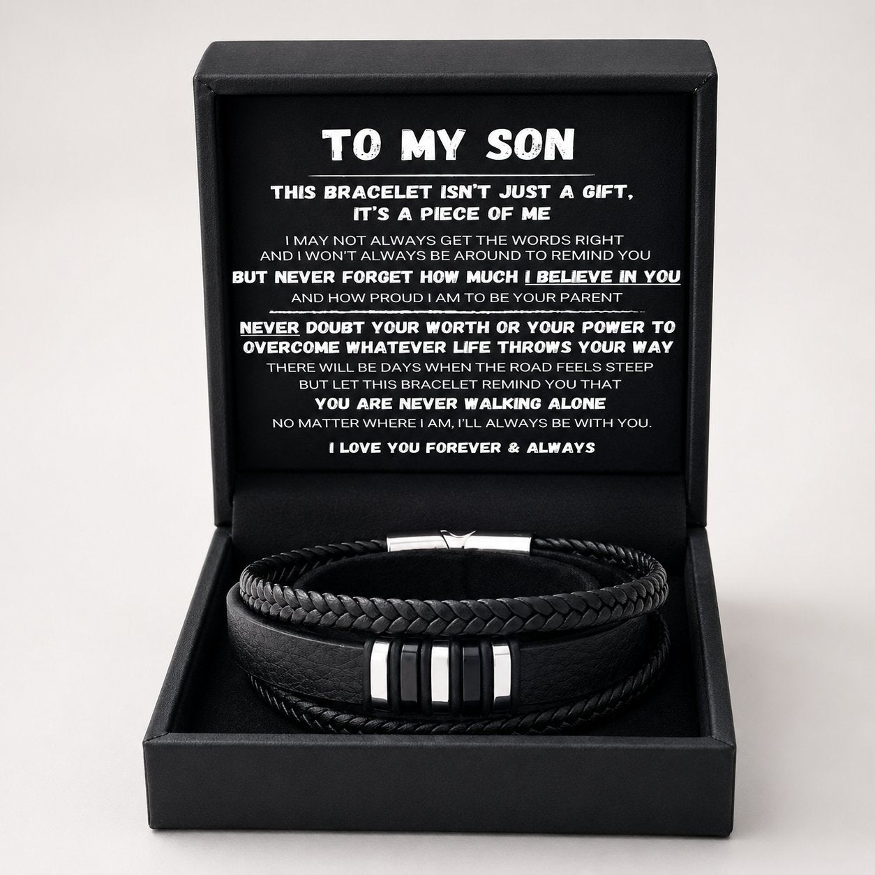 🖤For my son — "Never Walk Alone" Braided Bracelet Set