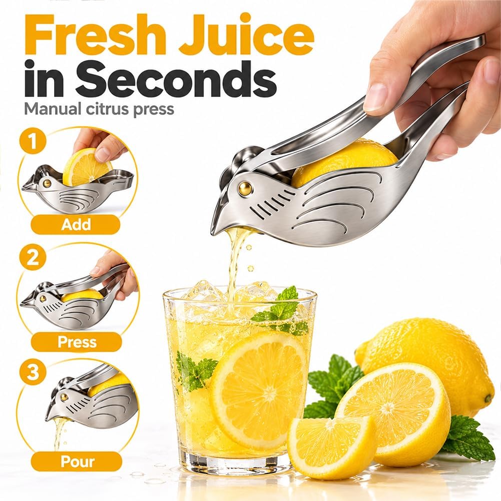 🐦2027 Elegant Bird and Fish - Stainless Steel Manual Lemon Squeezer, Portable Kitchen Gadget for Citrus Fruit