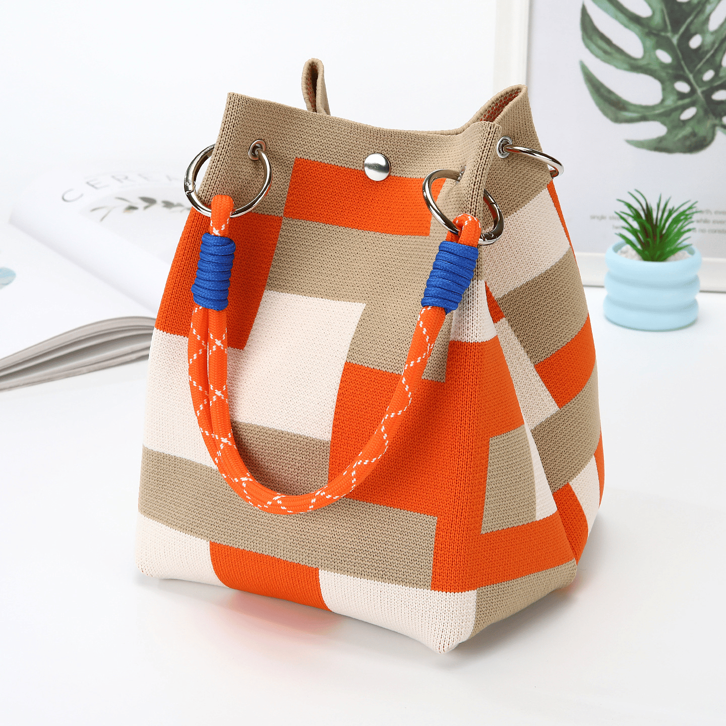 Boho-Tasche im Bucket-Stil für Damen, handgefertigte Häkeltasche, leichte Sommer-Strandtasche für Reisen, Alltag und Urlau