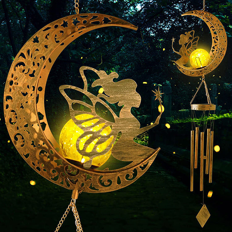 Solar Powered Sun and Moon Shaped Metal Pendant / LED Pattern Outdoor Decoration