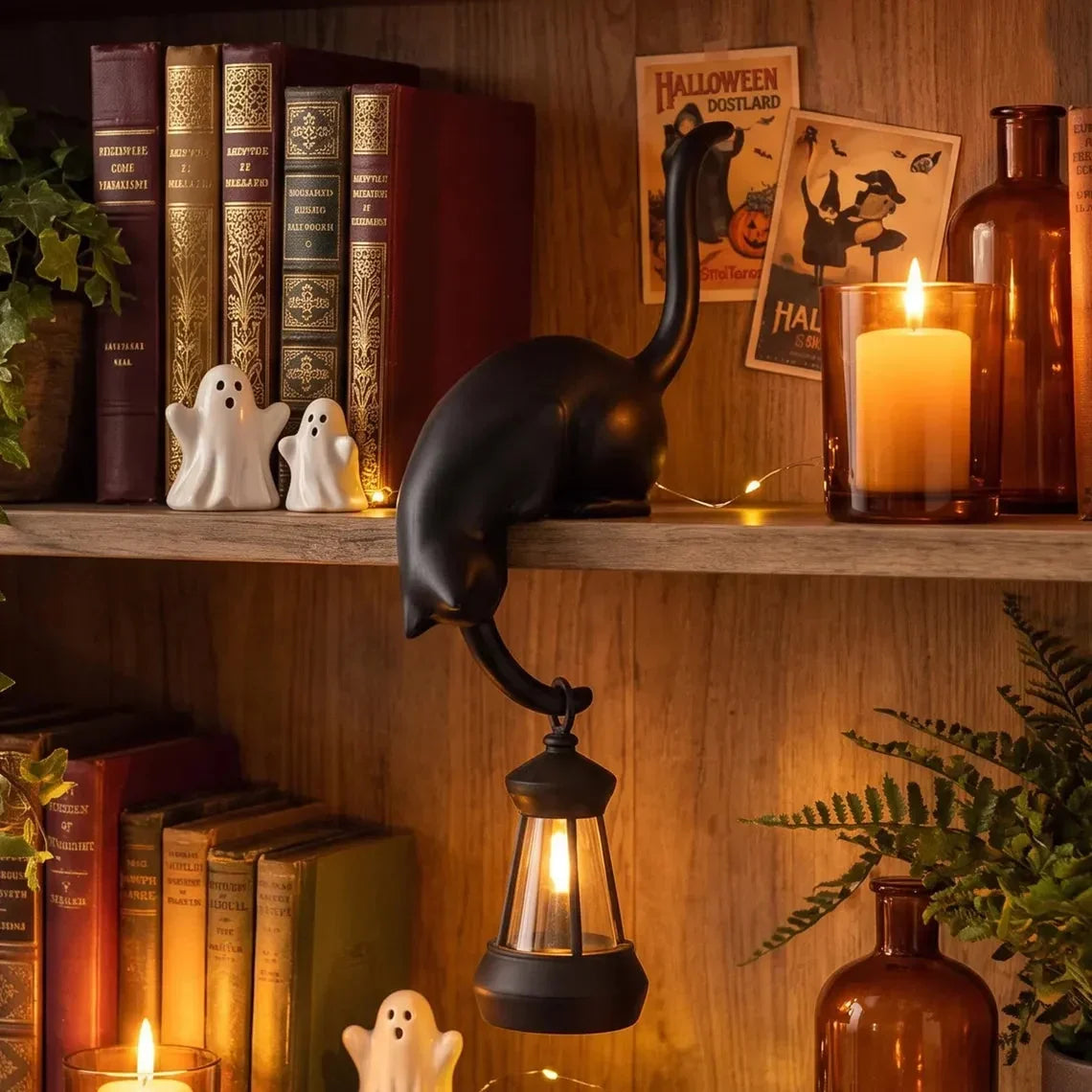 🐈‍Cute cat figure for the bookshelf with LED lamp - Cute decoration for the bookshelf and practical key holde