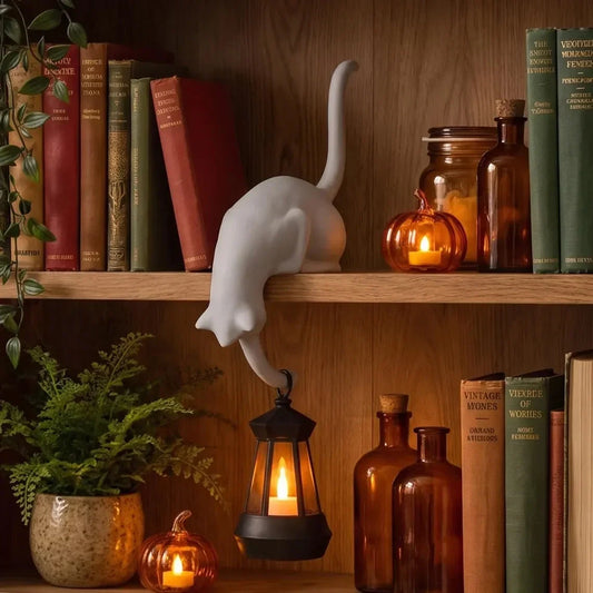 🐈‍Cute cat figure for the bookshelf with LED lamp - Cute decoration for the bookshelf and practical key holde