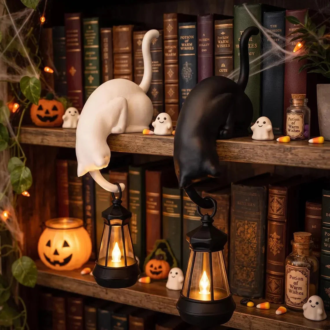🐈‍Cute cat figure for the bookshelf with LED lamp - Cute decoration for the bookshelf and practical key holde