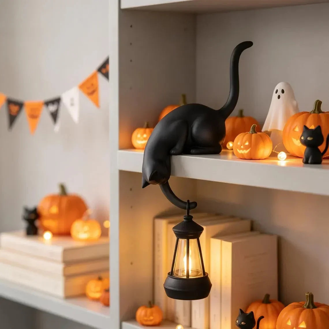 🐈‍Cute cat figure for the bookshelf with LED lamp - Cute decoration for the bookshelf and practical key holde