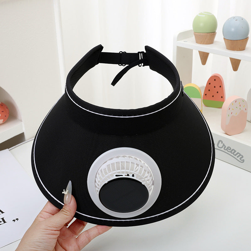 UV-Protective Fan-Powered Visor / Rechargeable Sun Hat with Solar Panel