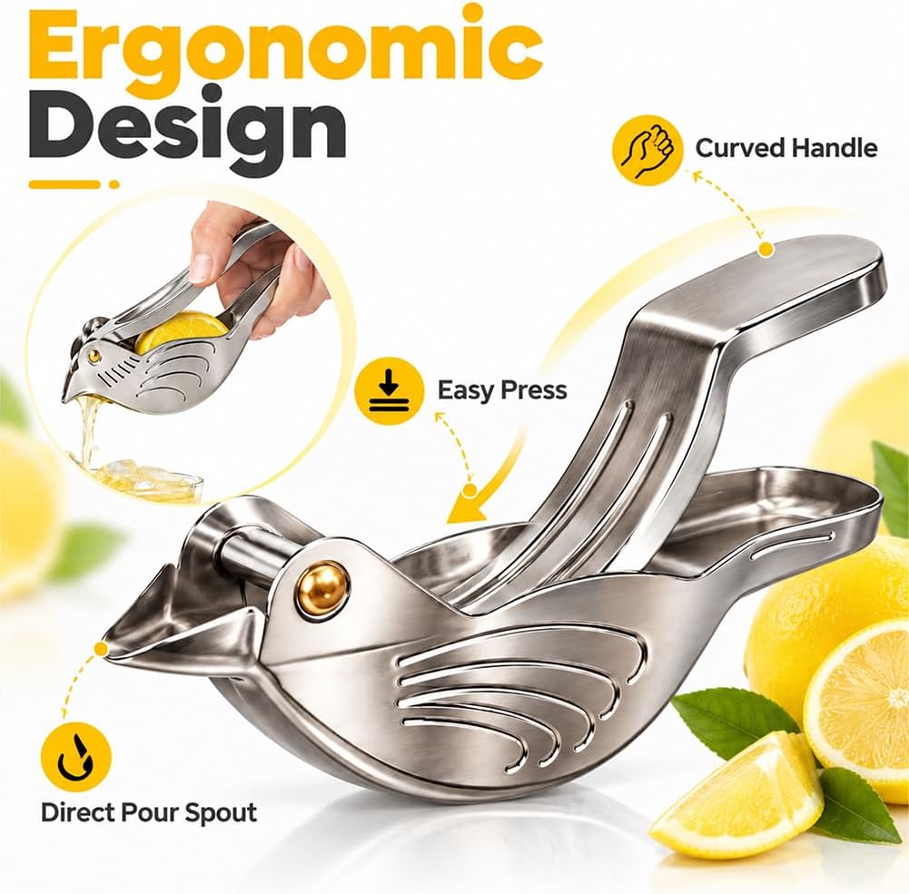 🐦2027 Elegant Bird and Fish - Stainless Steel Manual Lemon Squeezer, Portable Kitchen Gadget for Citrus Fruit