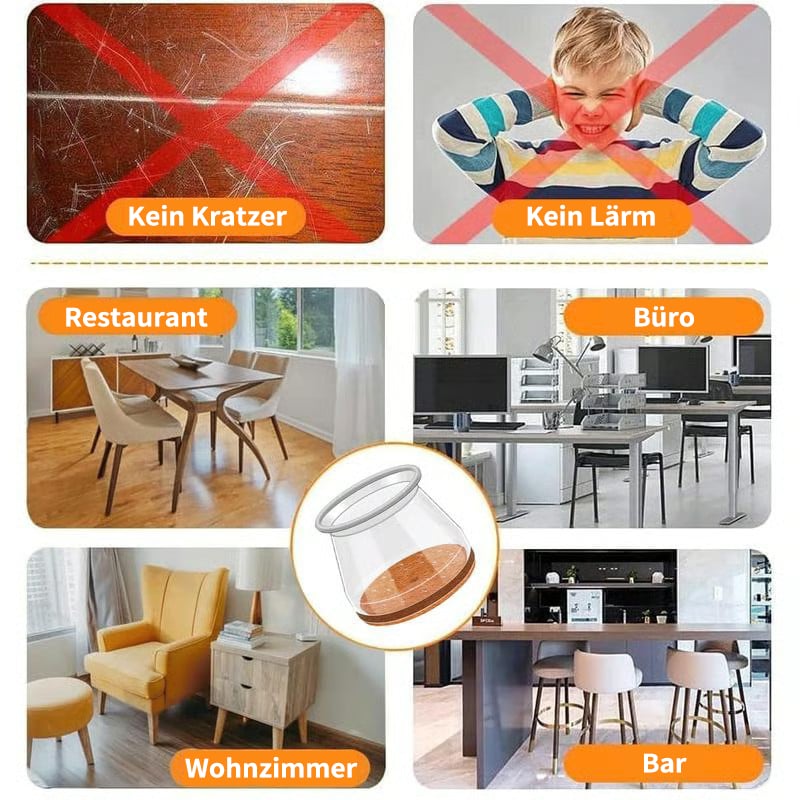 ✨ Universal rubber chair leg protectors - Fits all shapes of chair legs, scratch-resistant and durable - the ultimate solution to protect your floor