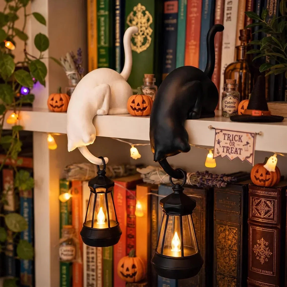 🐈‍Cute cat figure for the bookshelf with LED lamp - Cute decoration for the bookshelf and practical key holde