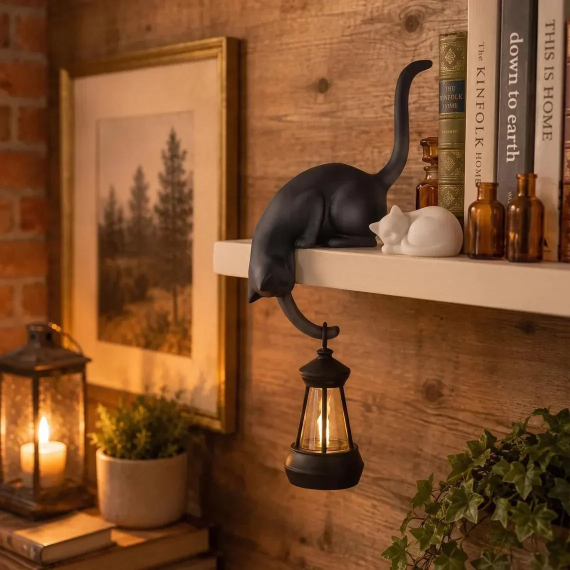 🐈‍Cute cat figure for the bookshelf with LED lamp - Cute decoration for the bookshelf and practical key holde