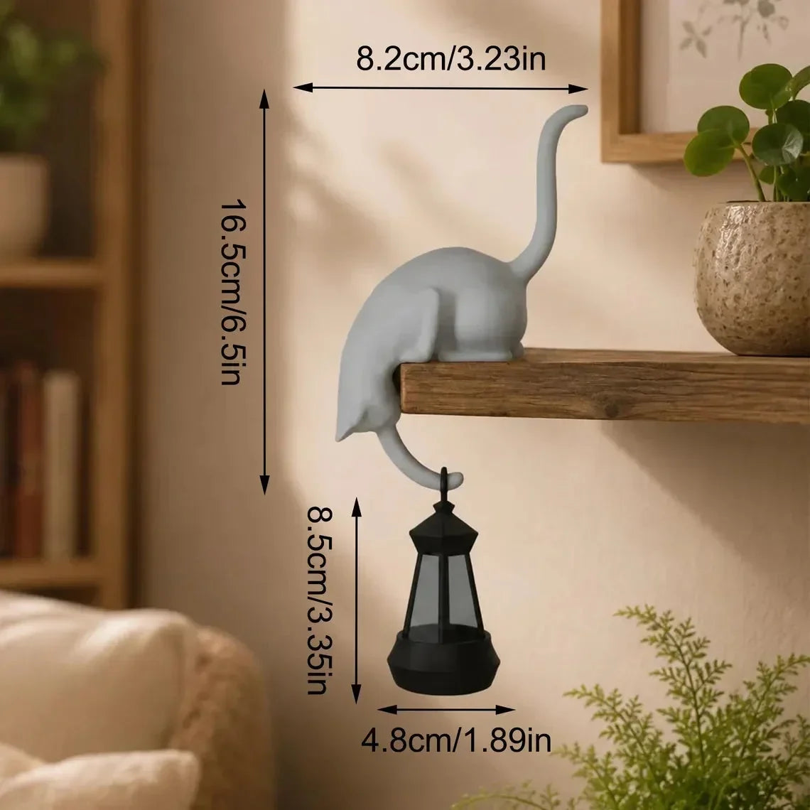 🐈‍Cute cat figure for the bookshelf with LED lamp - Cute decoration for the bookshelf and practical key holde