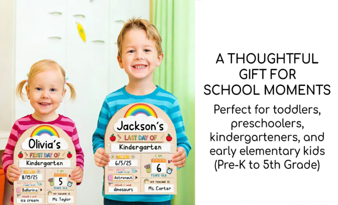 "First Day of School" Personalized Photo Prop Sign / Back-to-School Chalkboard-Style Board
