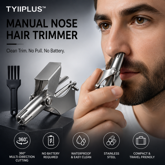 Manual nose hair clipper - stainless steel, 360° cutting head, waterproof and battery fre