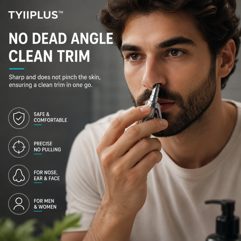 Manual nose hair clipper - stainless steel, 360° cutting head, waterproof and battery fre