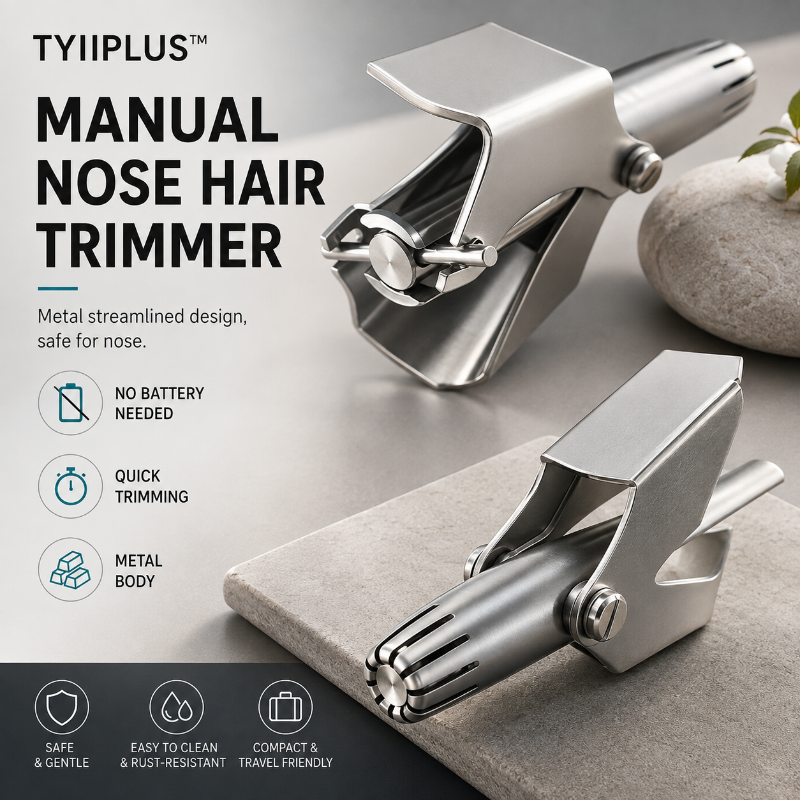 Manual nose hair clipper - stainless steel, 360° cutting head, waterproof and battery fre