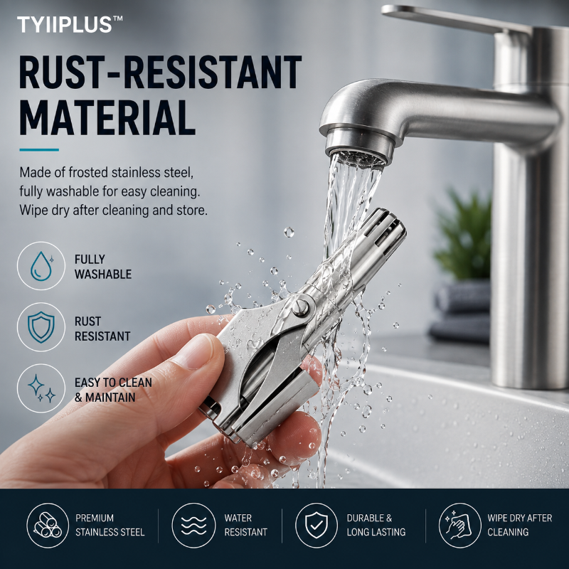 Manual nose hair clipper - stainless steel, 360° cutting head, waterproof and battery fre