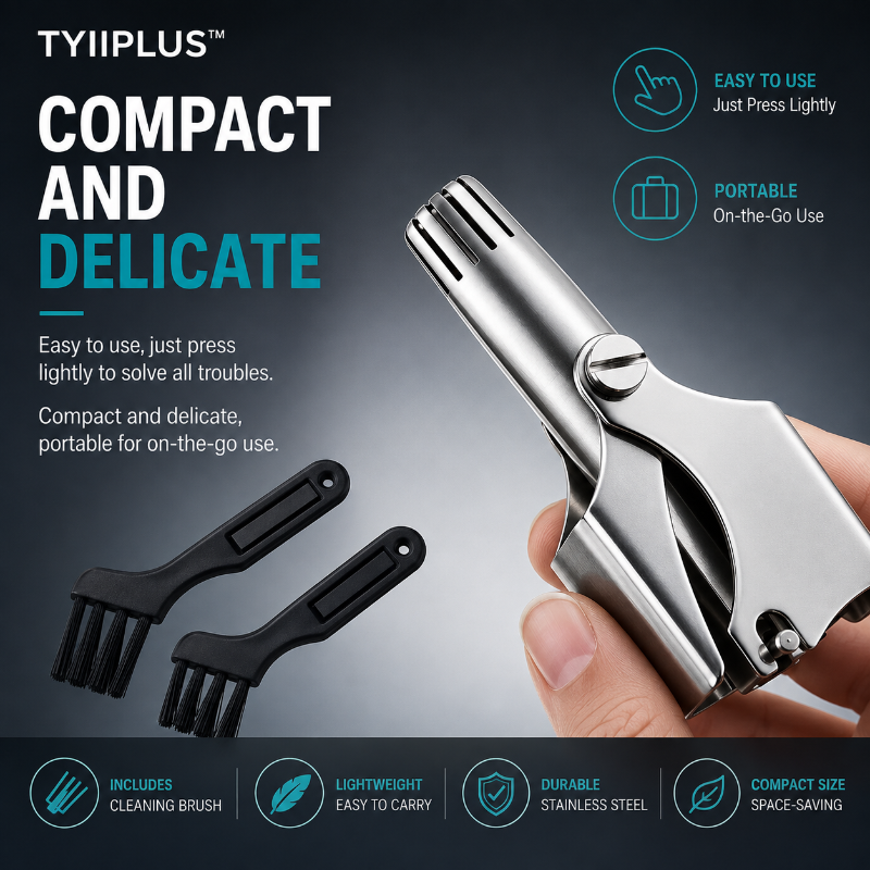 Manual nose hair clipper - stainless steel, 360° cutting head, waterproof and battery fre