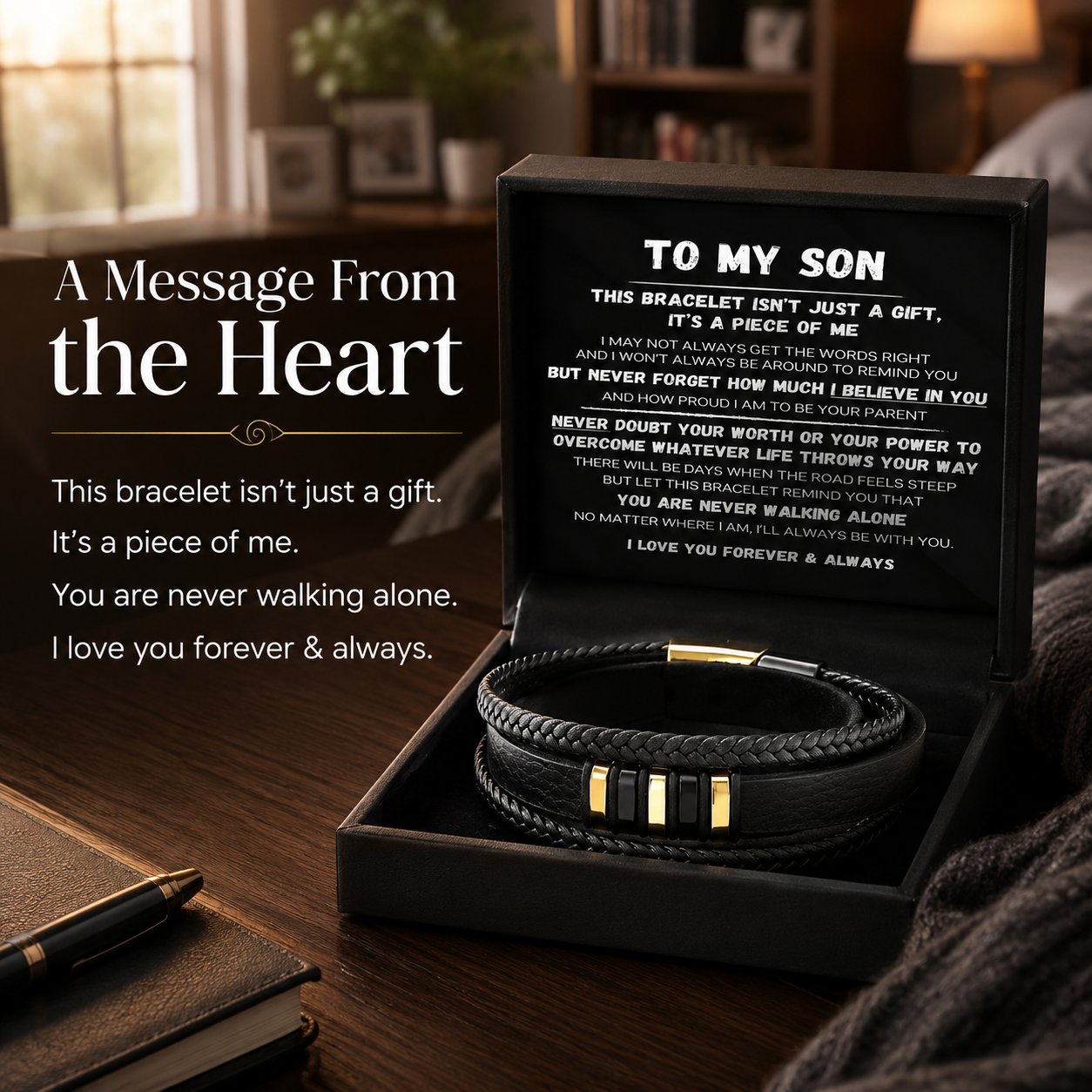 🖤For my son — "Never Walk Alone" Braided Bracelet Set