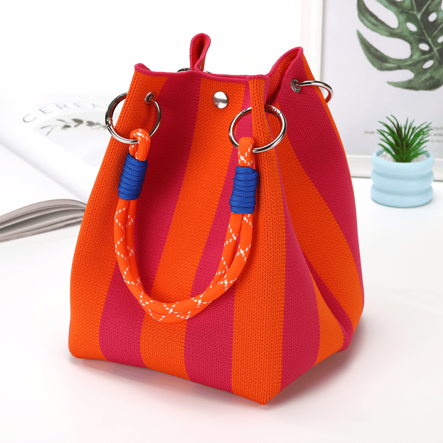 Boho-Tasche im Bucket-Stil für Damen, handgefertigte Häkeltasche, leichte Sommer-Strandtasche für Reisen, Alltag und Urlau