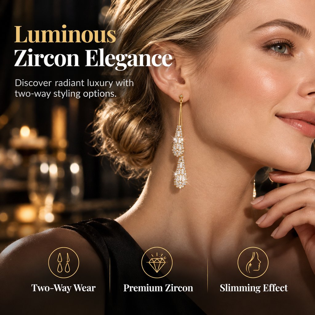 💎Elegant women's earrings with cubic zirconia – double-sided, teardrop-shaped, with tassels