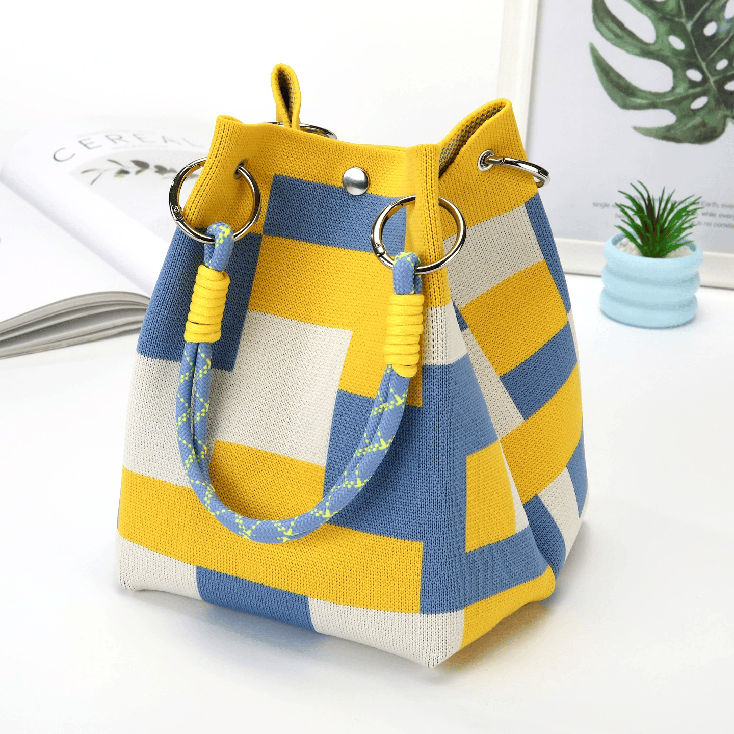 Boho-Tasche im Bucket-Stil für Damen, handgefertigte Häkeltasche, leichte Sommer-Strandtasche für Reisen, Alltag und Urlau