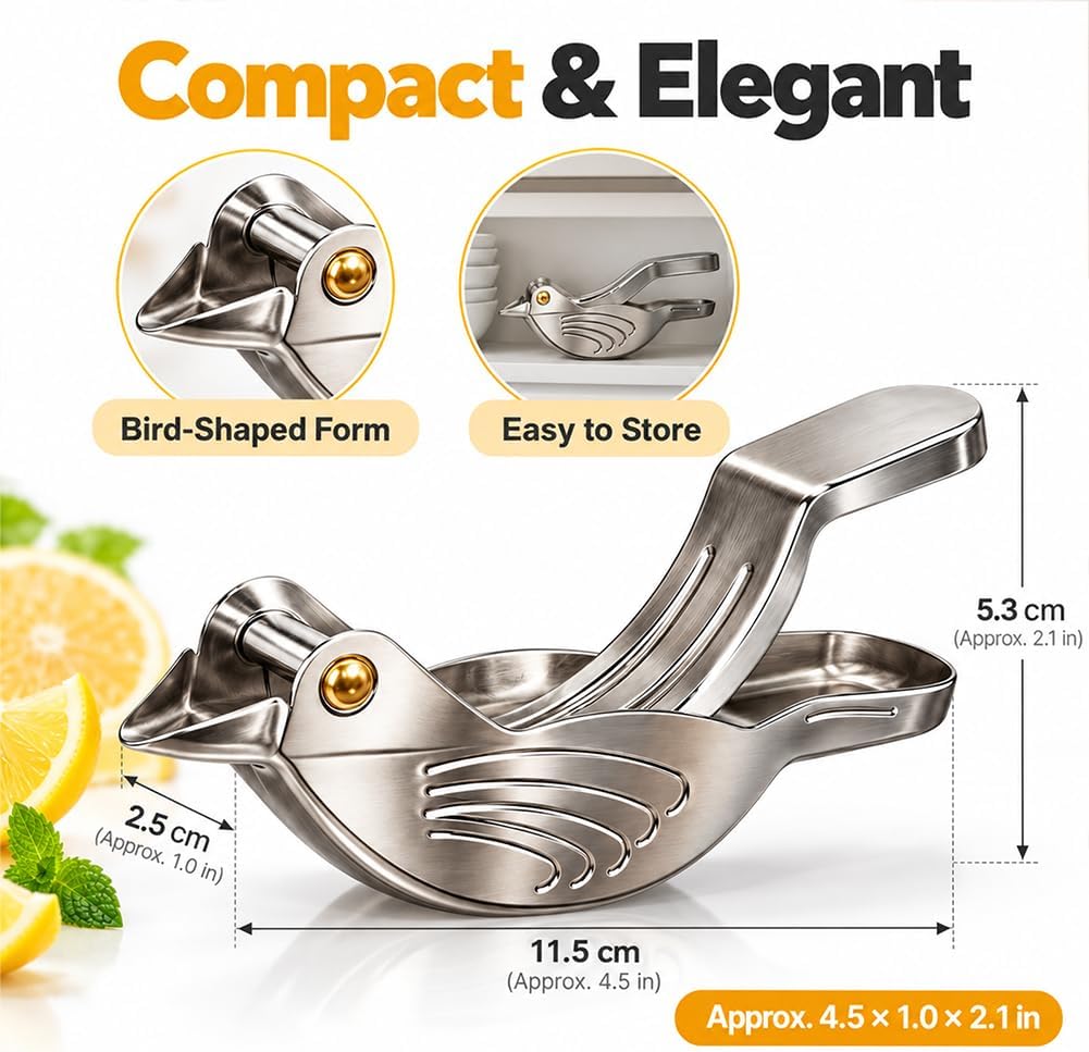 🐦2027 Elegant Bird and Fish - Stainless Steel Manual Lemon Squeezer, Portable Kitchen Gadget for Citrus Fruit