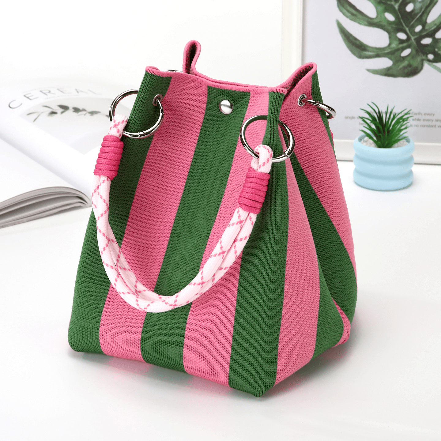 Boho-Tasche im Bucket-Stil für Damen, handgefertigte Häkeltasche, leichte Sommer-Strandtasche für Reisen, Alltag und Urlau