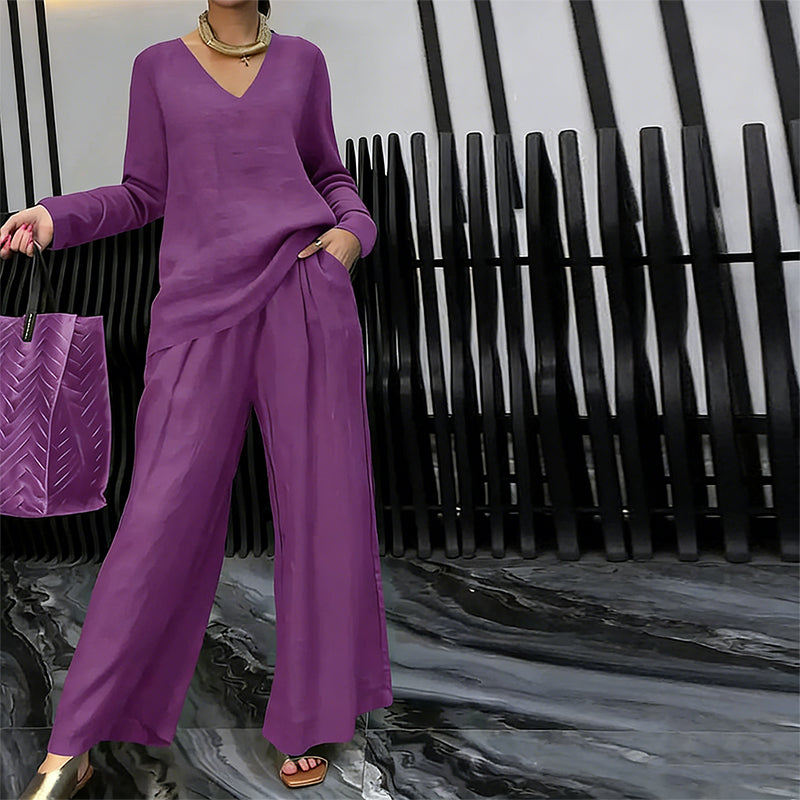 ✨ NEW! Women's loungewear set with V-neck and wide leg
