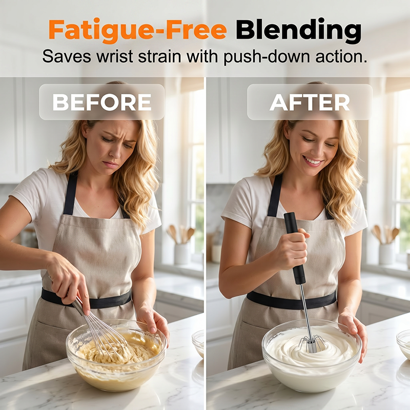 🍳 Practical kitchen helper! Pressure whisk with non-slip handle, stainless and durable at a low price!