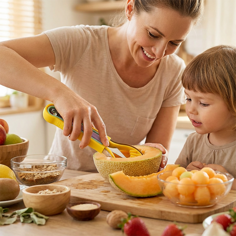 🍉 Get 50% off now! 3-piece set for fruit and melons - for cutting, shaping and decorating - made of stainless steel, compact storage, comfortable to hold - especially suitable for honeydew melon, watermelon and soft fruits