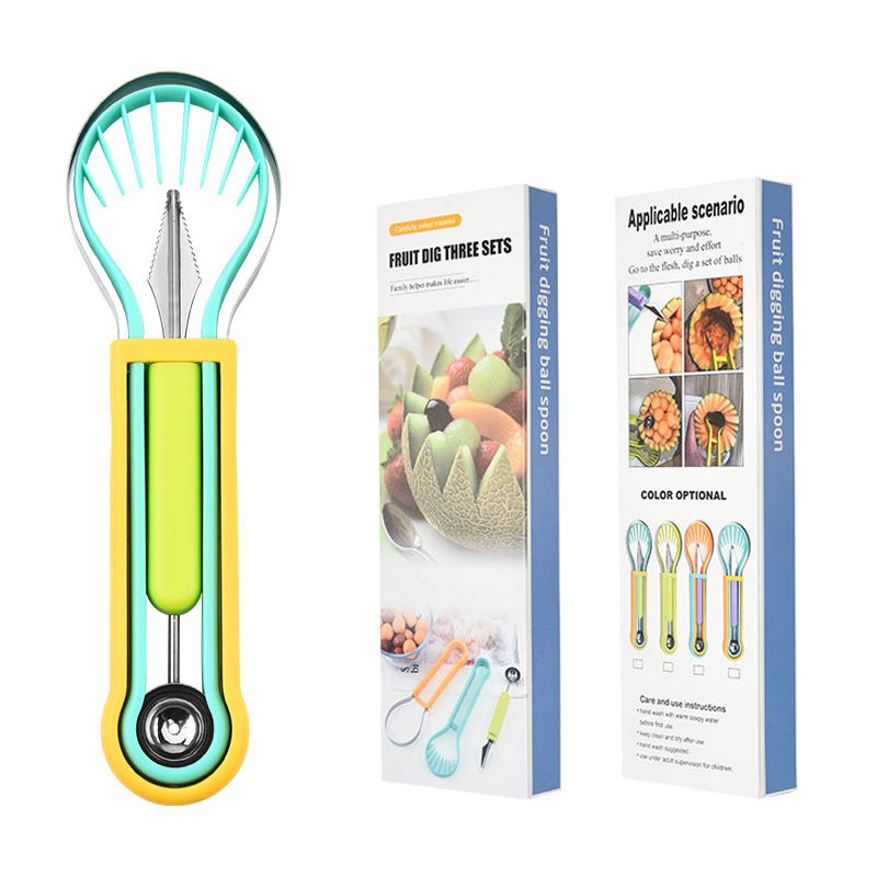 🍉 Get 50% off now! 3-piece set for fruit and melons - for cutting, shaping and decorating - made of stainless steel, compact storage, comfortable to hold - especially suitable for honeydew melon, watermelon and soft fruits