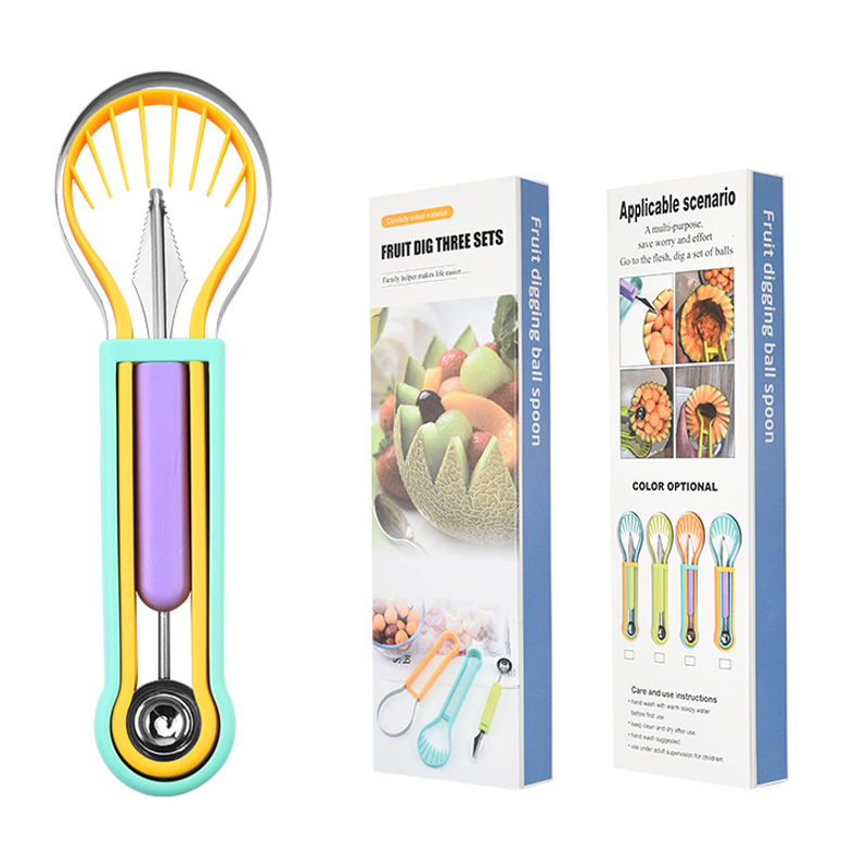 🍉 Get 50% off now! 3-piece set for fruit and melons - for cutting, shaping and decorating - made of stainless steel, compact storage, comfortable to hold - especially suitable for honeydew melon, watermelon and soft fruits