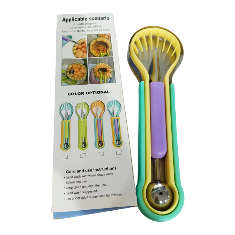 🍉 Get 50% off now! 3-piece set for fruit and melons - for cutting, shaping and decorating - made of stainless steel, compact storage, comfortable to hold - especially suitable for honeydew melon, watermelon and soft fruits