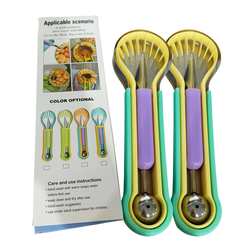 🍉 Get 50% off now! 3-piece set for fruit and melons - for cutting, shaping and decorating - made of stainless steel, compact storage, comfortable to hold - especially suitable for honeydew melon, watermelon and soft fruits