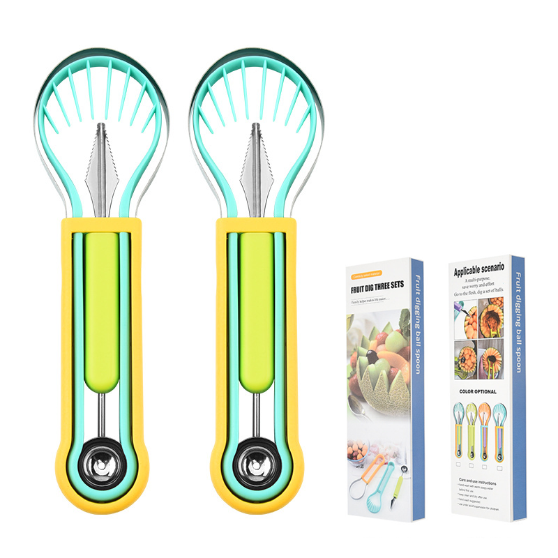 🍉 Get 50% off now! 3-piece set for fruit and melons - for cutting, shaping and decorating - made of stainless steel, compact storage, comfortable to hold - especially suitable for honeydew melon, watermelon and soft fruits