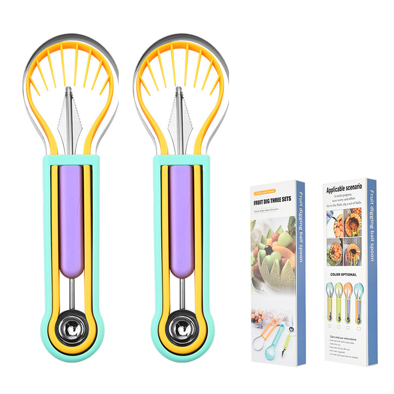 🍉 Get 50% off now! 3-piece set for fruit and melons - for cutting, shaping and decorating - made of stainless steel, compact storage, comfortable to hold - especially suitable for honeydew melon, watermelon and soft fruits
