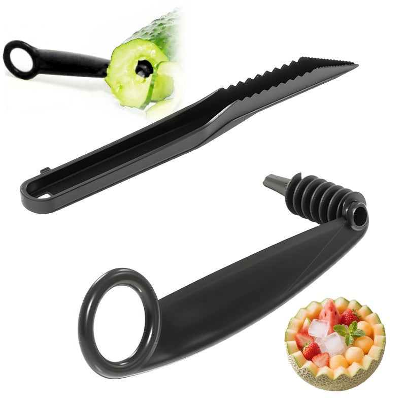Spiral and V-tool duo for fruit decoratio