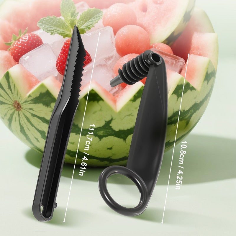 Spiral and V-tool duo for fruit decoratio