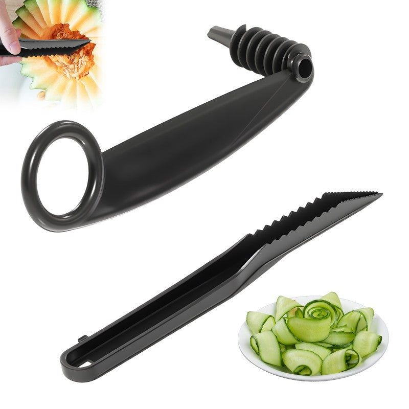 Spiral and V-tool duo for fruit decoratio