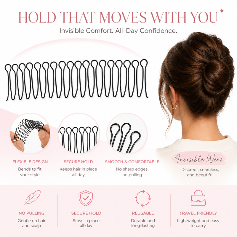 Flexible invisible grip comb for flyaway hai
