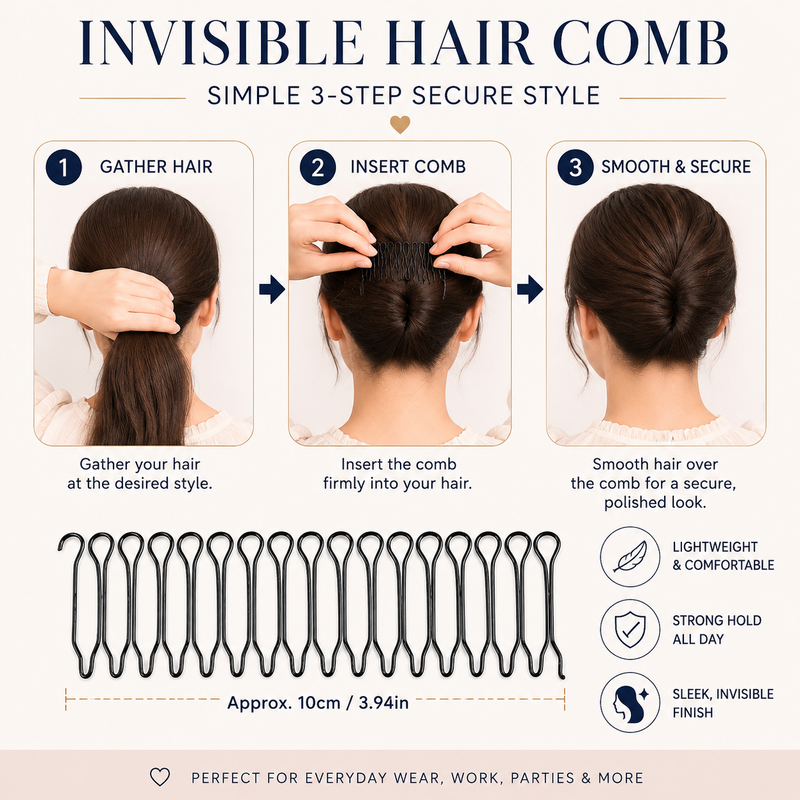 Flexible invisible grip comb for flyaway hai